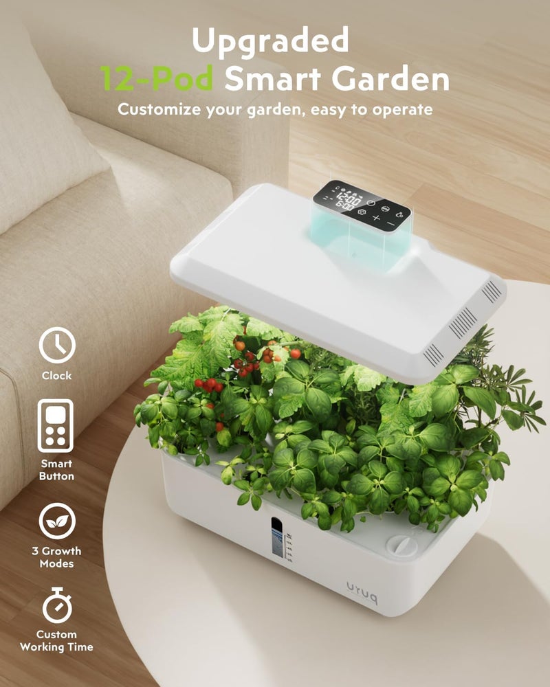 URUQ Hydroponics Growing System Garden: 12 Pods Indoor Gardening System with Custom Time Grow Light Height Adjustable Quiet Plants Germination Kit - Gardening Gifts White - Image 2